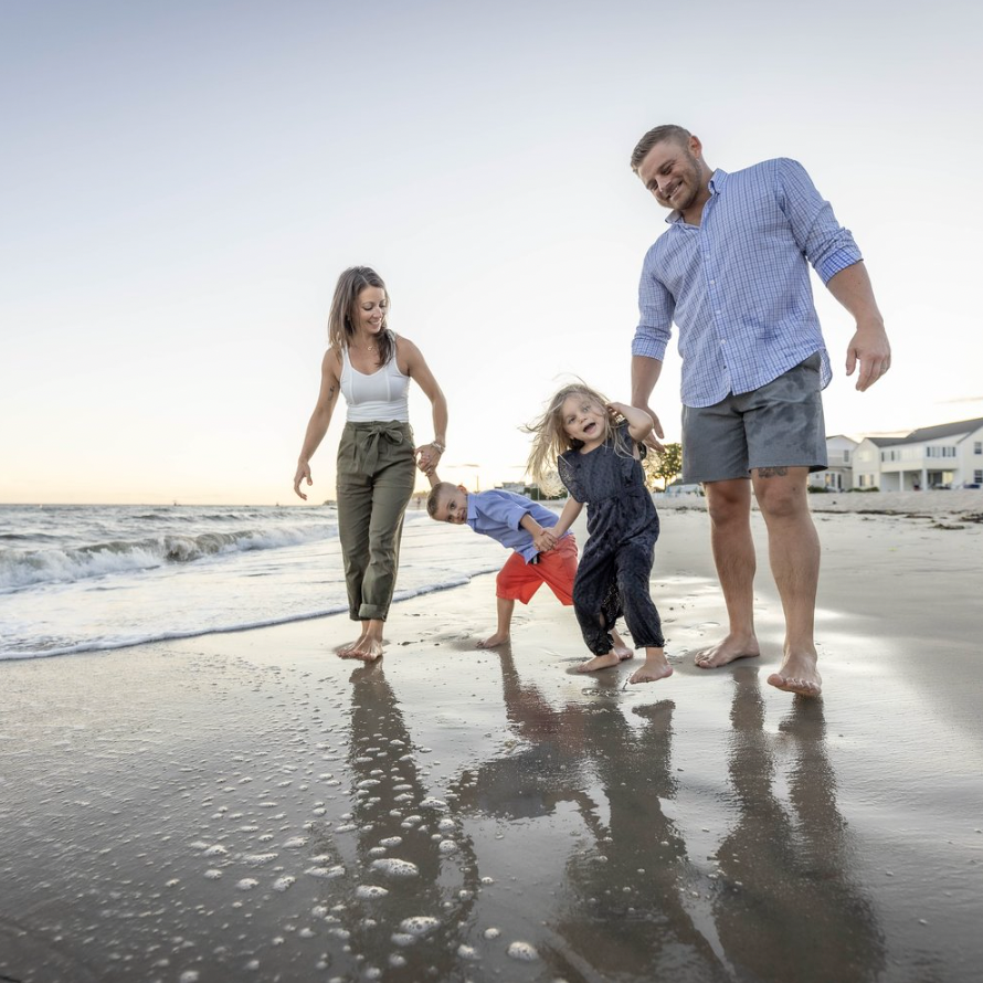 Family Photos on the Beach in Old Lyme, CT at sunset.